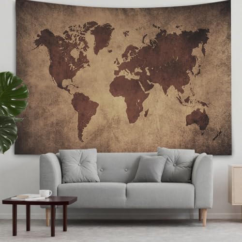 CAPSCEOLL World Map Wall Hanging, Black & Brown, 60X50 Inches - Perfect for College Dorm Room Decorations - color: Brown Black, size: 60"L x 50"W