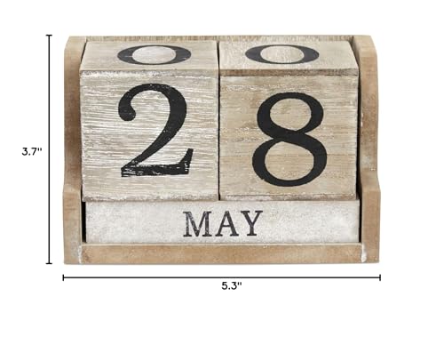 Wooden Perpetual Block Calendar for Desk, Wood Month Date Display Blocks for Teachers, Students, Classroom, Rustic Farmhouse Office Decor, Desk Accessories (5 x 4 In)