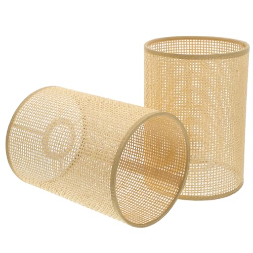UKCOCO Rattan Woven Lamp Shade for E27 E14 Bulbs Rustic Cylinder Lampshade for Table Lamps Floor Lamps Pendant Lighting Boho Style Home and Hotel Decor 5.5 Inch