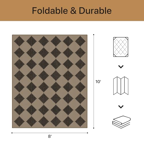 GENIMO Indoor Outdoor Area Rug 8'x10', Checkered Easy Jute Rug Machine Washable, Easy-Cleaning, Non Slip Geometric Outdoor Carpet for Patio, Living Room, Backyard, Porch, Deck, Balcony - color: Zigzag Diamond, size: 8' x 10' (Rectangular)
