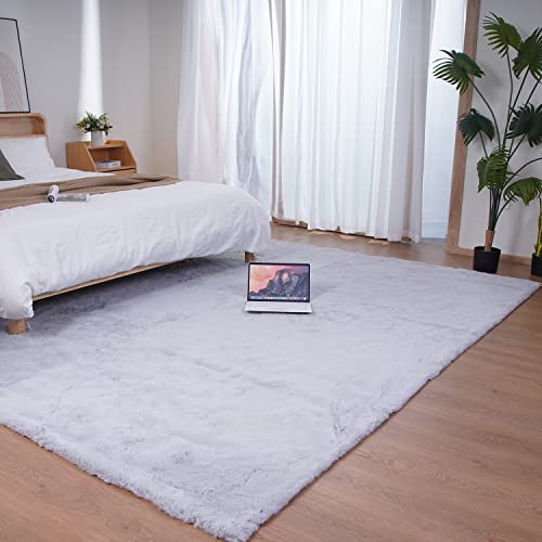 Ghouse Ultra Soft Faux Rabbit Fur Rug 6x9, Machine Washable Area Rugs for Bedroom Fluffy Rugs for Living Room, no-Shedding Carpet Sheepskin Rug Grey - color: Grey, size: 8'10" x 5'11" (Rectangular)