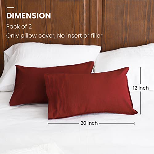 Simple&Opulence Linen Lumbar Pillow Covers 12x20 Inch Set of 2 Flax Cotton Blend Rectangular Decorative Throw Cushion Cover for Couch Sofa Bedroom Office Soft Breathable Farmhouse - Burgundy Red - color: Burgundy Red, size: 12"x20"