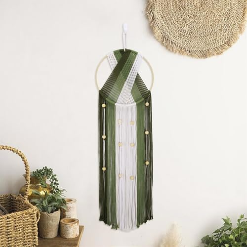 SCECALA Boho Green Macrame Wall Hanging, Woven Tassel Tapestry with Wooden Bead, Green Bohemian Home Decor Modern Chic Wall Decor for Bedroom Living Room Dorm Party Apartment Nursery - color: Green