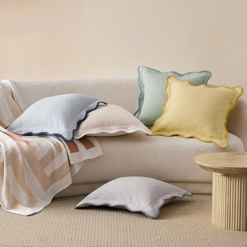 Double Stitch Scalloped Throw Pillow Covers - 100% Cotton Set of 2 Decorative Boho Pillow Covers 20 x 20, Made in India, Square Cushion Case, Modern Home Decor for Couch Sofa Living Room, Winter Sky - color: Winter Sky, size: 20" x 20" (Pack of 2)