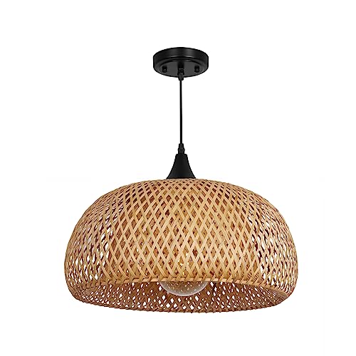 Rustic Farmhouse Bamboo Pendant Light - 18 Inch Large Dome Handwoven Ceiling Mounted Bamboo Chandelier Shades, Coastal Beach Hanging Rattan Light Fixture for Kitchen, Dining, Living Room - size: 5514L