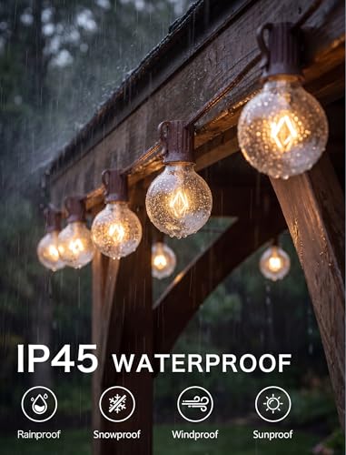 SUNSGNE 25Ft Globe String Lights with 27 Clear G40 Bulbs, Natural Warm Bulb Hanging Umbrella Lights for Backyard Patio Garden Party Cafe Indoor Outdoor Decor-Brown - color: Clear-Brown, size: 25 Ft