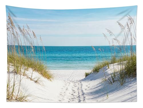 SCECALA Blue Beach Tapestry Summer Seascape Blue Ocean Wall Art Tapestry Seaside Nature Landscape Wall Hanging for Bedroom Living Room College Dorm Photography Home Decor 92.5x70.9 Inch - color: Blue White, size: 70.9"L x 92.5"W