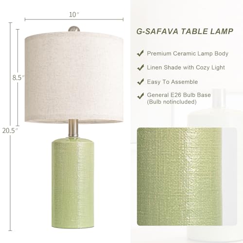 G-SAFAVA 20.5" Small Table Lamps for Living Room Lamp Single Ceramic Lamps for Bedroom Bedside Lamps Modern Boho Lamps for Night Stands Farmhouse Nightstand Lamp Side End Table Lamp, Light Green - color: Light Green - Single