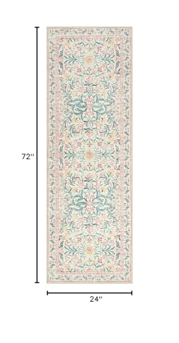 Morebes Boho Hallway Runner Rug 2x6, Pink Floral Kitchen Runner Rugs for Bedroom Girls, Washable Non Slip Super Soft Indoor Throw Carpet for Bathroom Laundry Room Entryway - color: Pink, size: 2' x 6' (Rectangular)