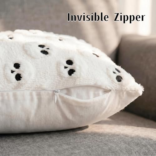 Halloween Throw Pillow Covers 18 in x 18 in, White Jacquard Plush Faux Fur Pillow Cases Embroidered Skull Couch Covers Set of 2 - color: White Skull