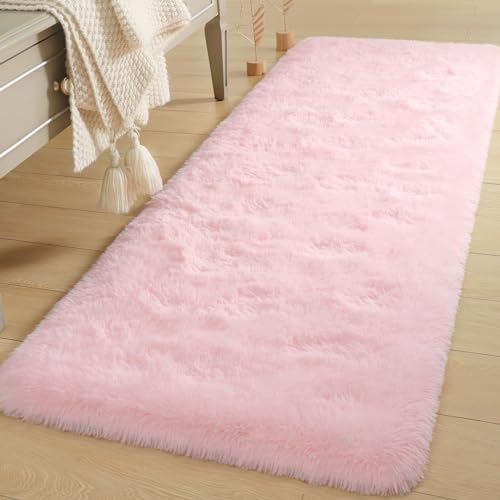 Pink Runner Rug 2x6 Fluffy Girls Bedroom Rugs for Kids Room, Long Runner Rug for Hallyway Entryway Kitchen Bedside Non Slip Soft Carpet for College Dorm Floor Mat - color: Pink, size: 2 x 6 feet