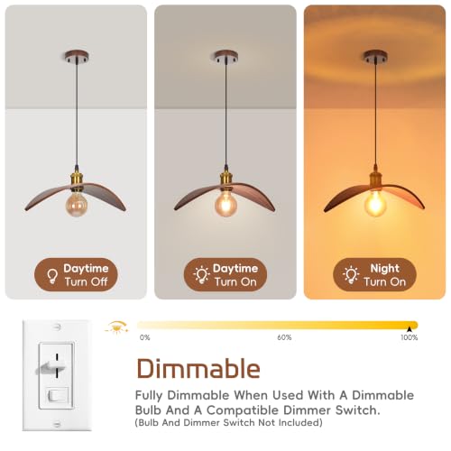 15.3" Pendant Lights Kitchen Island, 1-Light Natural Wood Ceiling Light Fixture Modern Hanging Lamp Decor for Kitchen Island Bedroom, Dining Room, Living Room, Nursery, Entryway, Foyer - size: 15.3" W x 7" H