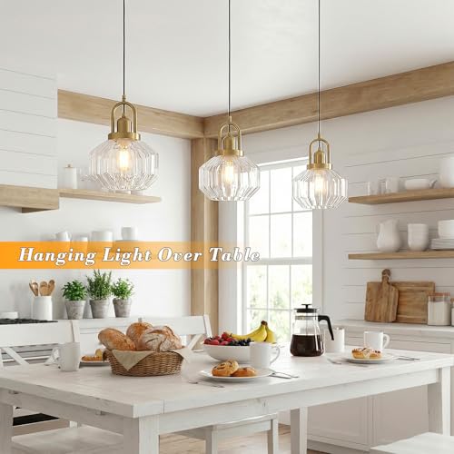 9in Mid Century Modern Pendant Light, Gold and Small Clear Glass | Vintage Lighting Fixture Ceiling Hanging Lamp for Kitchen Island Foyer Dining Room Bedroom Entryway Hallway Over Sink Table - color: Clear & Gold Hardwire, size: 9in