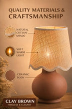 Benton Ceramic Table Lamp with Fabric Shade – 13" Bedside Accent Lamp for Bedroom, Living Room & Nightstand (Clay Brown) - color: Clay Brown