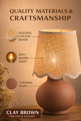 Benton Ceramic Table Lamp with Fabric Shade – 13" Bedside Accent Lamp for Bedroom, Living Room & Nightstand (Clay Brown) - color: Clay Brown