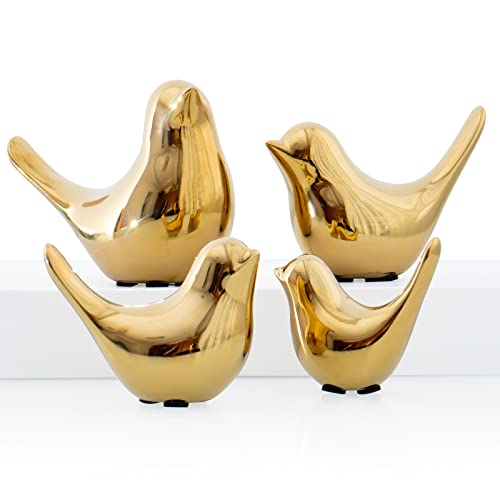 Notakia Small Birds Statues Home Decor Modern Style Decorative Ornaments for Living Room, Bedroom, Office Desktop, Cabinets (4Pcs Gold Birds) - color: 4pcs Gold Birds