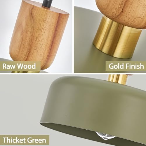 Contemporary Pendant Lighting,12 inch Pendant Lamp,Wood and Brass Accent,Adjustable Metal Hanging Light Fixture for Kitchen, Dining Room, Green - color: Deep Green