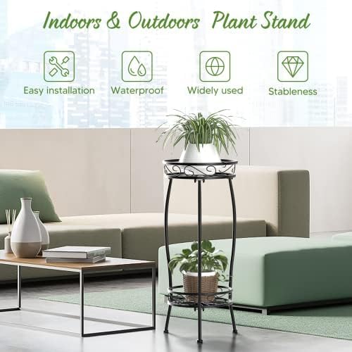 H HOMEXIN Plant Stand Indoor Outdoor, 2 Tier Metal Tall Planter Stand 26.5" Flower Stand Holder Heavy Duty Rustproof Plant Shelf Rack for Corner Garden Patio Lawn Balcony office
