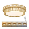 Boho Light Fixtures Ceiling 15W LED, HWH 13'' Woven Rattan Flush Mount Ceiling Light, Handwoven Twine Cage Light Fixtures 5CCT, 5HYS78F-LED - color: Beige, size: 13 Inch