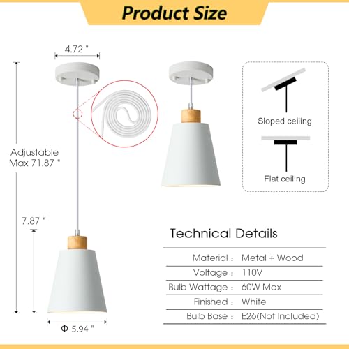 White Pendant Light Kitchen Island Wood Pendant Lighting Mini Modern Hanging Light Small Pendant Light Fixture for Dining Room,Bar,Bedroom,Adjustable Cord,5.94 inch,1 PCS - color: White 1 PACK