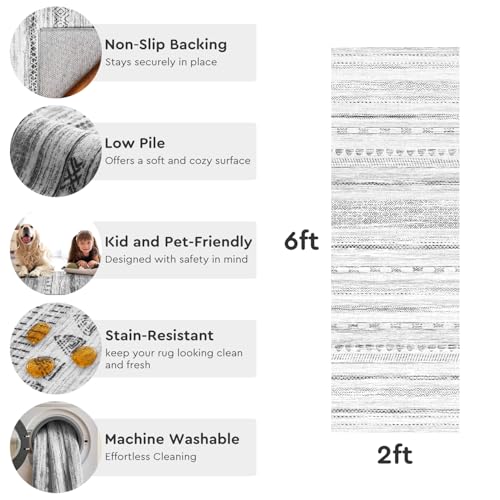 2x10 Runner Rug Machine Washable Non Slip Area Rug Distressed Neutral Moroccan Boho Rug Ultra Soft Floor Runners for Hallways for Entryway Laundry Room Kitchen, Black - color: Black, size: 2' x 10' (Runner)