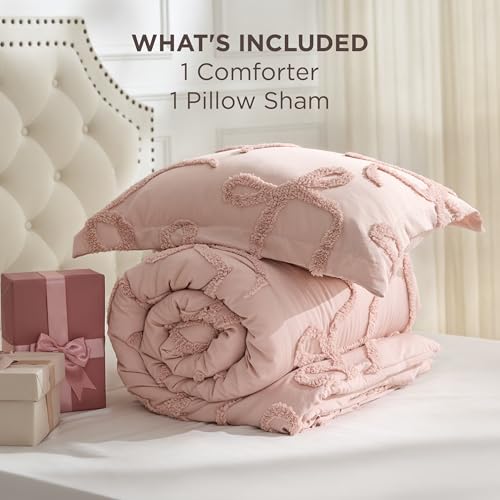 Bedsure Tufted Rose Pink Twin/Twin XL Comforter, GentleSoft™ 2 Pieces Bow Cute Bedding Pink Room Decor, Gifts for Girls Teens Women, All Seasons, 1 Bed Comforter, 1 Pillow Shams, 68x88 Inches - color: 04 - Tufted Bow Rose Pink, size: Twin/Twin XL (68" x 8
