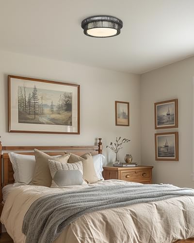 HWH 18'' Boho Ceiling Light Fixture with Remote Control, 36W 5CCT LED Coastal Lighting, Black Finish, 5HYS78LF-LED BK - color: Black, size: 18 Inch