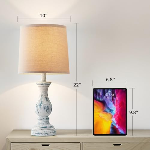 Seealle Farmhouse Table Lamps Set of 2 - Rustic Lamp for Bedroom Living Room, 22" Boho Bedside Lamps for Night Stands End Table Office Desk Lamp Nightstand Clearance with Linen Shades(Washed Blue) - color: D. Washed Blue
