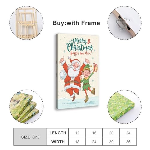 JDBeehpy Merry Christmas & Happy New Year Wall Art Poster Santa Claus and Elf Frame Canvas Print Painting Lively Cheerful Home Decor Mural 08x12inch(20x30cm) - color: Elf Frame, size: 12L" x 8W"