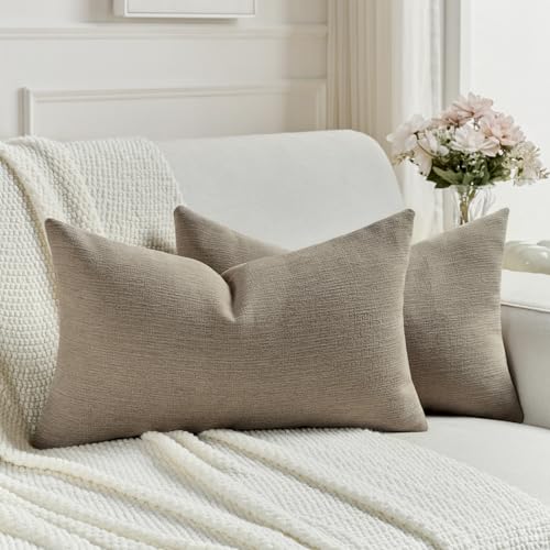 FUTEI Pack of 2 Chenille Decorative Throw Pillow Covers 12x20 Inch,Soft Cozy Faux Linen Textured Lumbar Pillow Cases,Farmhouse Home Decor for Couch Living Room,Coffee - color: Coffee, size: 20" x 12" (Pack of 2)