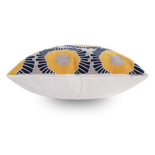 Embroidery Throw Pillow Covers 18x18 Home Decor Floor Pillow Cover for Couch Sofa Bed Room Chair 100% Cotton Cushion Cover Pillowcase 45x45cm Yellow Sunflowers Embroidered, 1 Piece - color: Blue and Yellow