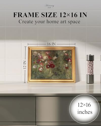 HUARCEY Framed Canvas Wall Art Prints, Bathroom Shelf Vintage Decor Aesthetic, Poppies Floral Paintings Farmhouse Wall Decor, Retro Table Desk Pictures for Bedroom Living Room, 12x16Inch - color: A Bed of Poppies, size: 16"L x 12"W