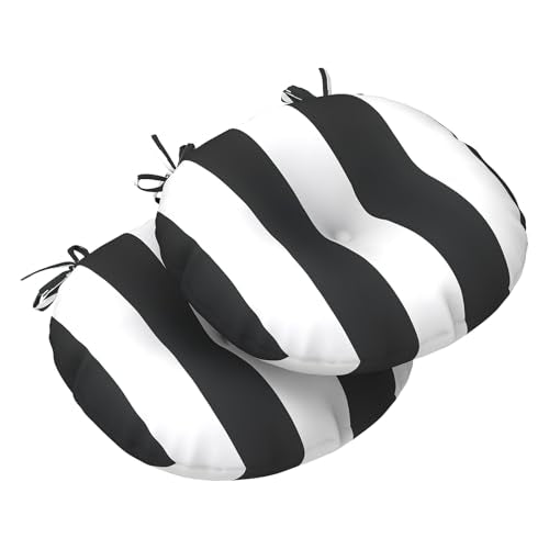 LVTXIII Outdoor Bistro Chair Cushions, 15"x15"x4" Round Patio Chair Cushions, All Weather Tufted Seat Cushions for Patio Furniture Use, Set of 2, Cabana Black - color: Cabana Black