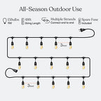 Brightech Ambience Pro Incandescent Outdoor String Lights - Commercial Grade Waterproof Patio Lights with 48 Ft Dimmable Edison Bulbs, Porch String Lights for Patio, Backyard - 15 Bulbs 11W - size: 48 FT - 15 Bulbs