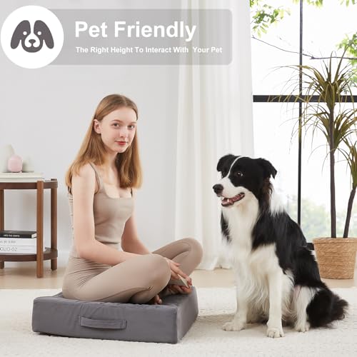 JKMAX 2 Pcs High Density Foam Floor Pillow - Upgraded Large Pillows Seating for Adults - Outdoor Floor Cushion with Soft Tufted Cover - Yoga Pillows for Sitting On Floor - 22 Inch Grey - color: Dark Gray, size: 2 Counts