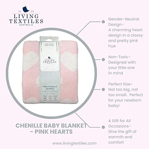 Living Textiles Pink Hearts Chenille Soft Baby Blanket Reversible Premium Cozy Fabric for Best Comfort - for Infant,Toddler,Newborn,Nursery,Girl,Throw,Crib,Stroller,Gift, Pink Hearts 40x30 - color: Pink Hearts