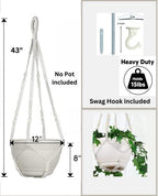 43 Inches Macrame Planter Hanger Large for 12 inch Pot + Swag Hook (Extra Long & Big) | Large Hanging Planter for Indoor Plants | No Tassel, Cotton Rope, NO Pot/Plant Included (Beige)(XL) - color: Beige