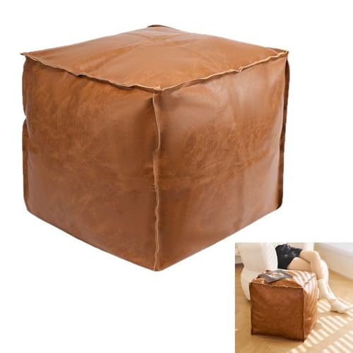 Faux Leather Unstuffed Pouf Ottoman, Square Pouffe Footstool Storage Stool, Pouf Sleeve Without Stuffing, Foot rest Suitable for living Room,Bedroom or Balcony（Size：17"D x 17"W x 15"H)No Filler