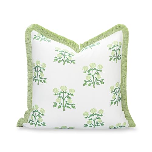 Hofdeco Premium Grandmillennial Coastal Hampton Patio Indoor Outdoor Throw Pillow Cover Only, 20"x20" Water Repellent for Backyard, Couch, Poolside, Grass Green Print Hydrangea Flowers - color: Grass Green Hydrangea Flowers 20"x20"