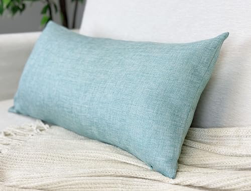 Aiking Home Imitation Burlap Lumbar Pillow Cover 12x24 Inch Vintage Faux Linen Rustic Natural Look, 1 Piece Elegance Farmhouse Style Accents Pillow Case for Indoor Use, Aqua - color: Aqua, size: 24" x 12" (Pack of 1)