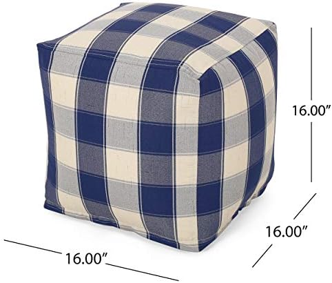 Foamma Pouf Ottoman Ivory+Navy, 16"x16"x16" - Square Ottoman Foot Rest for Living Room and Bedroom, Pouf Footstool, Foot Rest for Couch, Boho Furniture for Home