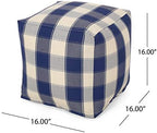 Foamma Pouf Ottoman Ivory+Navy, 16"x16"x16" - Square Ottoman Foot Rest for Living Room and Bedroom, Pouf Footstool, Foot Rest for Couch, Boho Furniture for Home