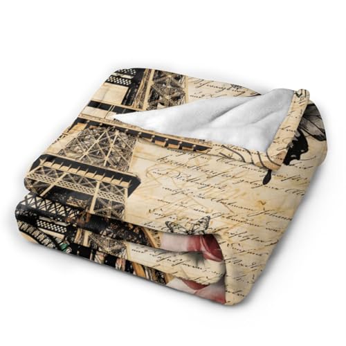 Vintage Paris Throw Blanket, Floral Eiffel Tower French Cityscape European Culture Element Warm Cozy Flannel Soft Blanket for Couch Chair Sofa Bed Bedroom Living Room Car for All Season 30"x 40" - color: Country06, size: 30X40 inch