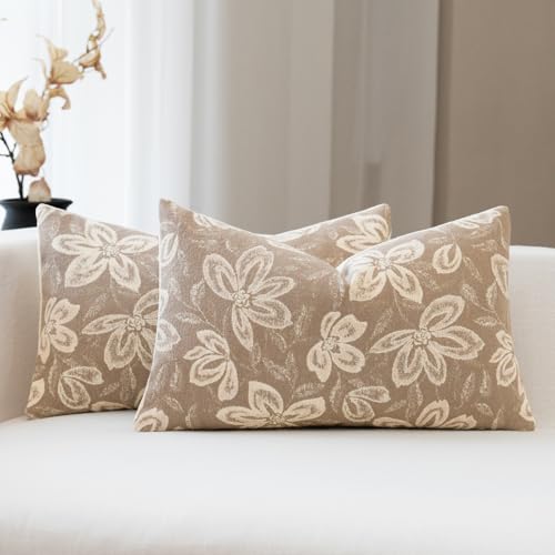 FIOUOVO Floral Throw Pillow Covers 12x20 Set of 2 Farmhouse Pillow Covers Vintage Neutral Accent Pillowcases Decorative Cushion Covers for Sofa Couch Living Room Bedroom Home Decor, Neutral - color: Neutral, size: 20" x 12" (Pack of 2)