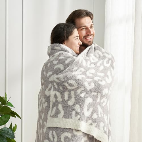 Snuggle Sac Leopard Queen Size Grey Microfiber Fluffy Warm Cozy Fuzzy Soft Blanket Reversible Cheetah Blankets for Bed, Couch, Sofa, 90x90 inches - color: Leopard Grey, size: Queen(90"x90")