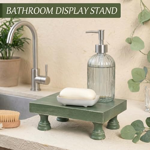 EOSAHR Pine Wood Riser Display Stand for Coffee Table – Stylish Pedestal Stand to Showcase Your Bathroom Accessories – Farmhouse Home Decor for Displaying Plant, Cupcakes and Soap Dish (Green) - color: D-Green