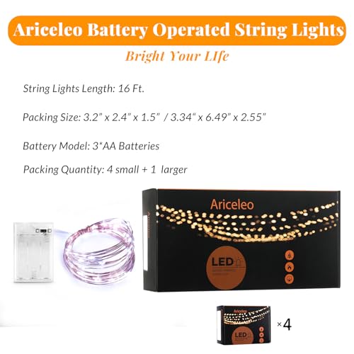 Ariceleo Led Fairy Lights Battery Operated, 4 Packs Mini Battery Powered Copper Wire Starry Fairy Lights for Bedroom, Christmas, Parties, Wedding, Centerpiece, Decoration (5m/16ft Cool White) - color: Cool White, size: 4 Pack