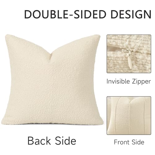 YCOLL Textured Boucle Throw Pillow Covers 18x18 Pack of 2 - Soft Neutral Striped Cushion Covers, Cozy Accent Decorative Pillow Covers for Couch, Sofa, Bed, Living Room (Cream) - color: Cream, size: 18" x 18" (Pack of 2)