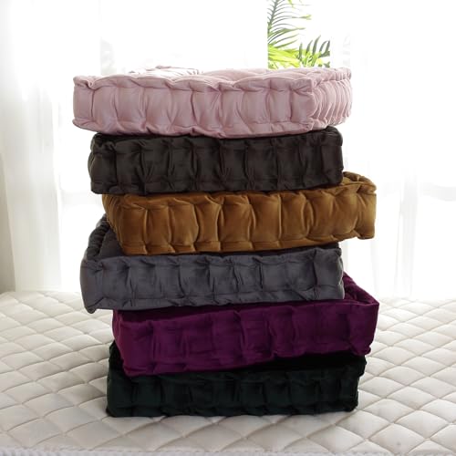 vctops Square Solid Color Velvet Seat Cushion with Handle Tufted Thicken Chair Pad Tatami Floor Pillow Cushion 16.5"x16.5"x4" Grey - color: Grey