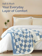 Super Soft Throw Blanket - Checkered Blanket for Couch, Bed, Sofa, Chair - Lightweight Warm Double Sided Knit - All Season Cozy, Fuzzy, Anti-Static Microplush Blanket for Women - 50x60 (Blue/Cream) - color: 05 - Checkered Dusty Blue/Cream